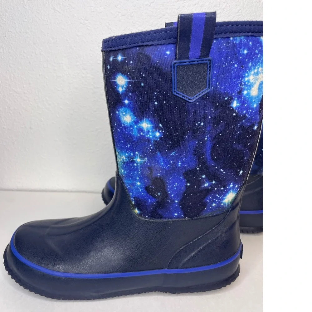 Lands End Kids Rain Boots Galaxy Celestial Print Size 7M Navy Blue